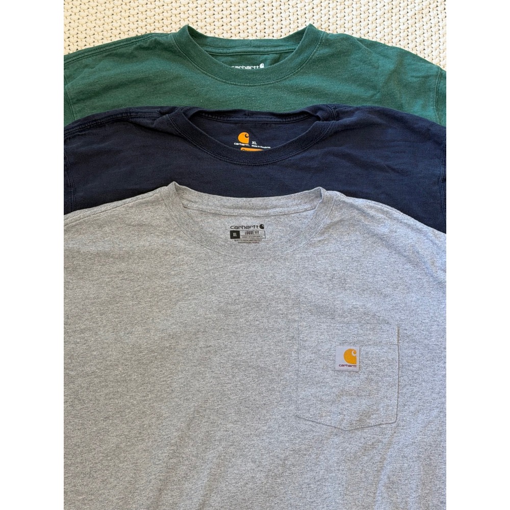 Lot of 3 Carhartt K126 Men XL Loose Fit Long Sleeve Pocket Shirts Navy Green